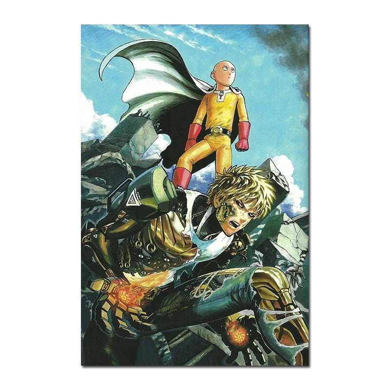 One Punch Man Saitama & Genos Combat Canvas Poster