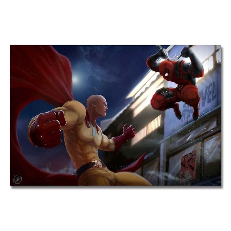 Canvas Poster One Punch Man Saitama Vs Deadpool