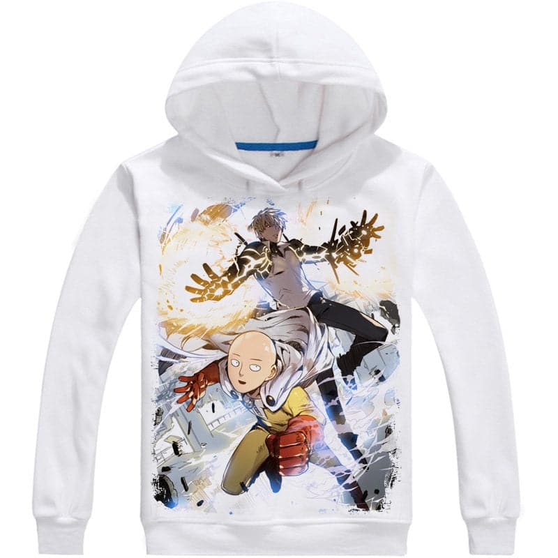 One Punch Man Sweatshirt With Saitama And Genos Performing A Super Attack.