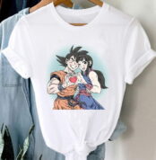 Chichi & Goku Dragon Ball Flocked Adult Men's Women's Short Sleeve T-shirt