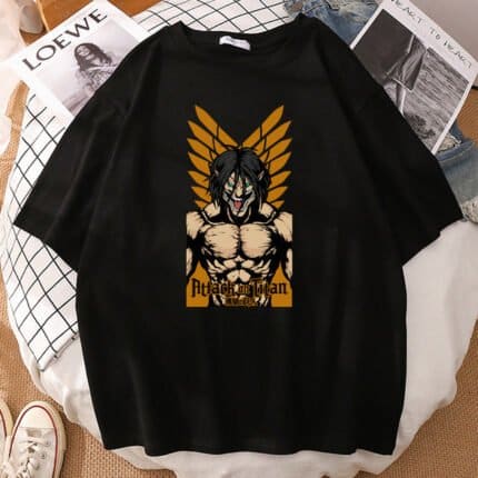 Eren Titan Attacker Attack On Titan Flocked Adult Men's Women's Short Sleeve Manga T-shirt