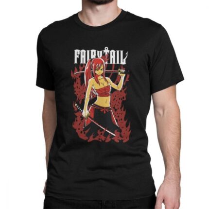 Fairy Tail Erza Flocked Adult Men Women Short Sleeve T-shirt