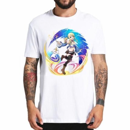 Manga Fairy Tail Lucy Flocked Adult Men's Women's Short Sleeve T-shirt
