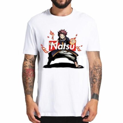 Fairy Tail Natsu Supreme Flocked Adult Men Women Short Sleeve T-shirt