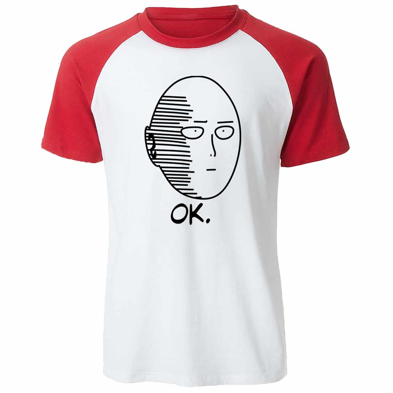 Red One Punch Man T-shirt With Saitama And Ok.